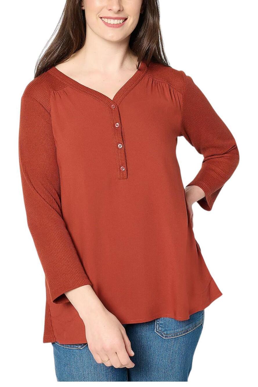 LOGO by Lori Goldstein Women's VNeck Henley Waffle Top Roasted Russet - Regular
